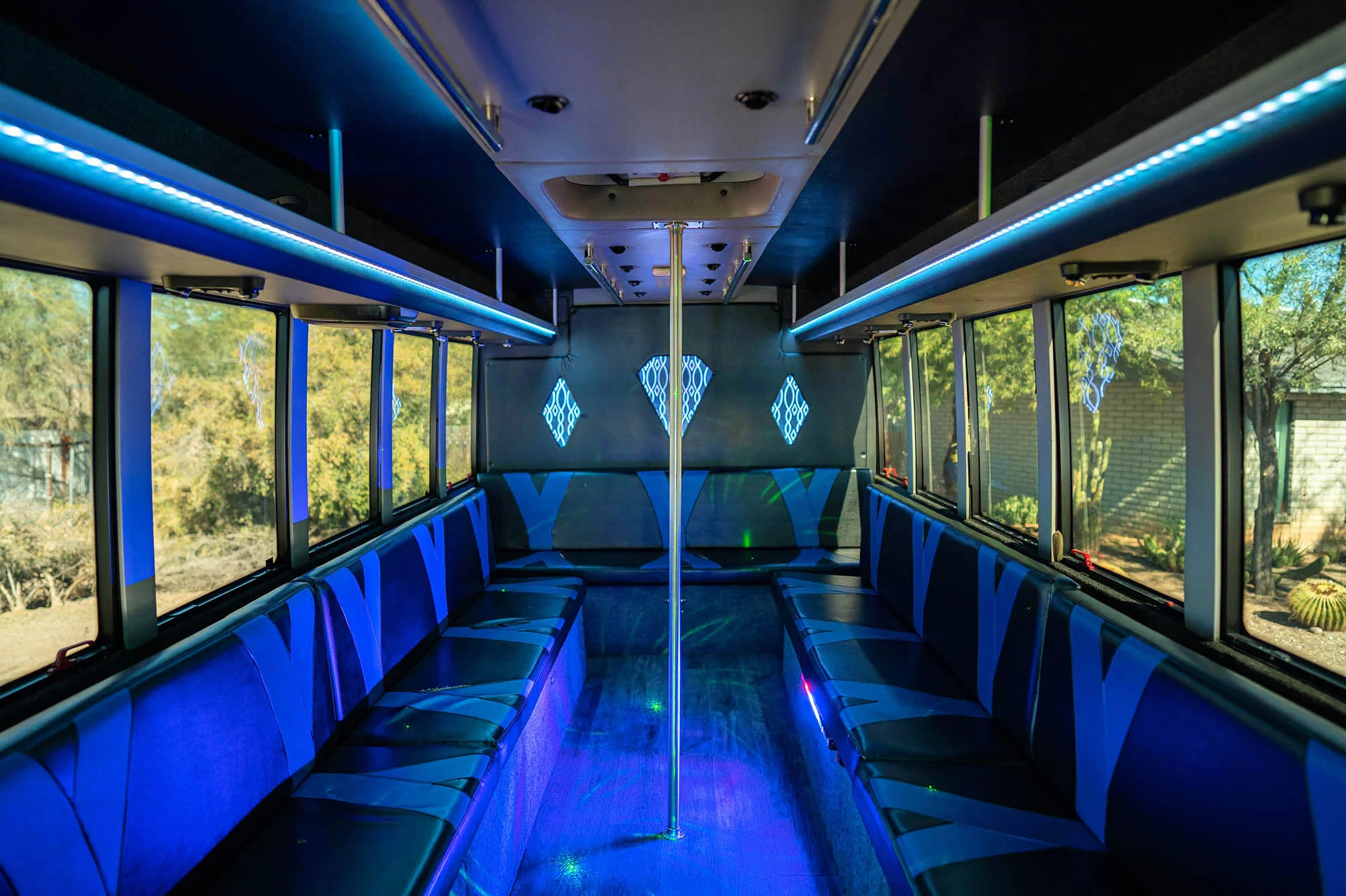 Blue Neons Interior Party Bus