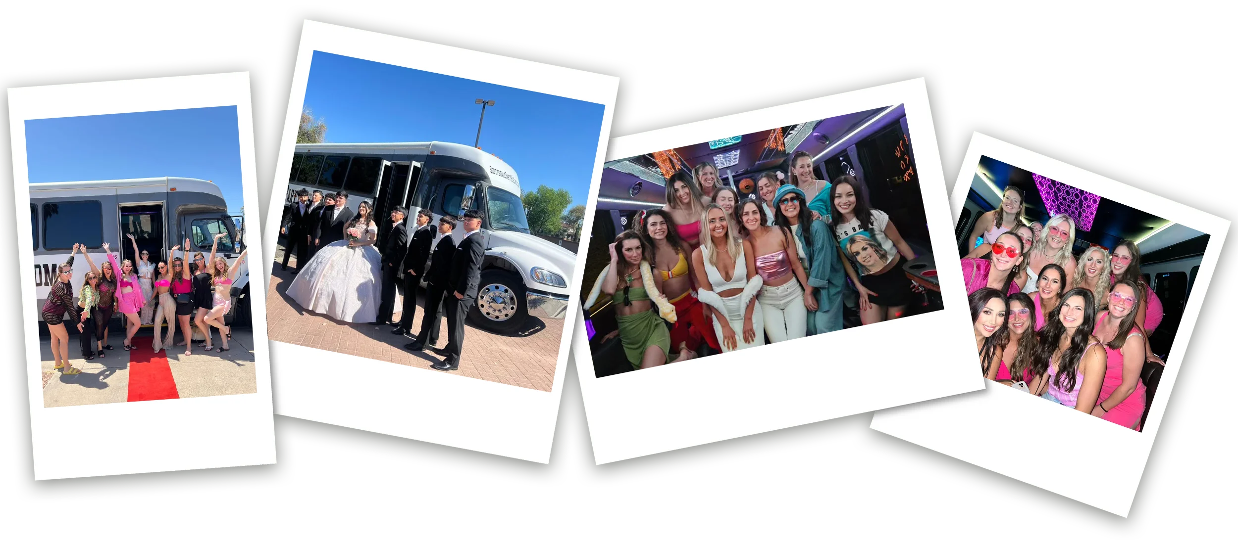 party bus photos in a polaroid collage